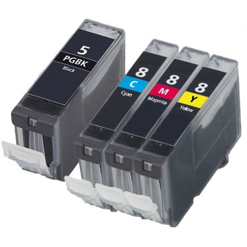 
	Canon PGI-5 &amp; CLI-8 CMY Compatible Cartridges Set of 4 (WITH CHIPS) (Black/Cyan/Magenta/Yellow)
